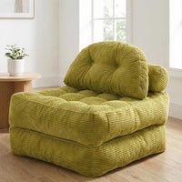 Green lazy sofa bed folded as a floor sofa