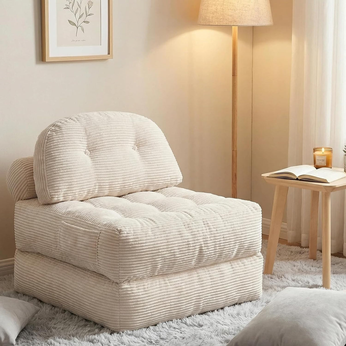 Blush lazy sofa bed folded as a floor sofa