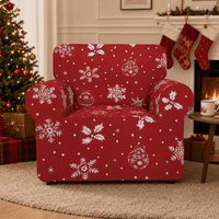 Holiday print stretch armchair slipcover in festive red