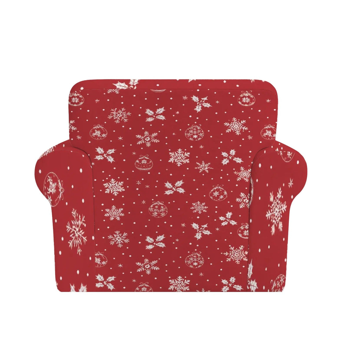 Front view of the holiday print armchair slipcover