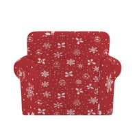 Front view of the holiday print armchair slipcover
