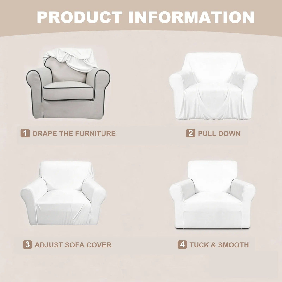 How to install — drape, pull down, adjust, tuck and smooth