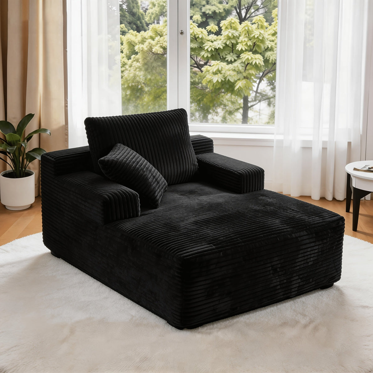 65-inch single chaise lounge in black corduroy