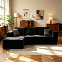 Boneless corduroy cloud sofa, black L-shape