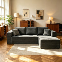 Boneless corduroy cloud sofa, dark gray L-shape