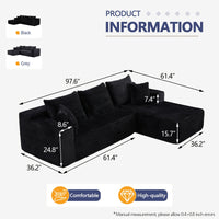 L-shape dimensions — 97.6″ × 61.4″, seat height 15.7″