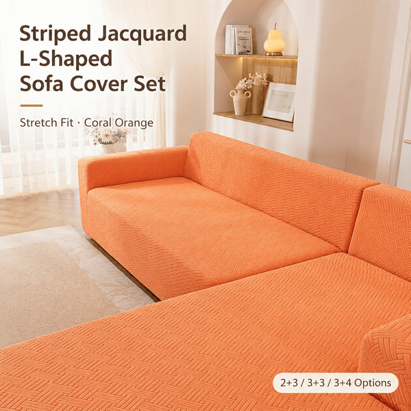 Striped Jacquard Sectional Sofa Cover Set