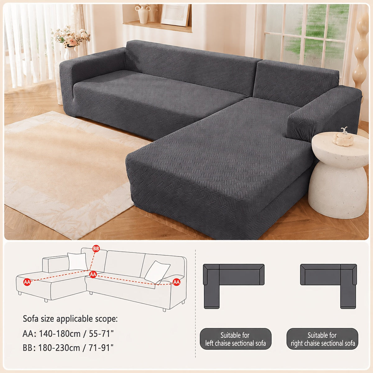 Striped jacquard sectional sofa cover set in Dark Gray