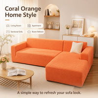 Coral orange sectional cover styled in a living room