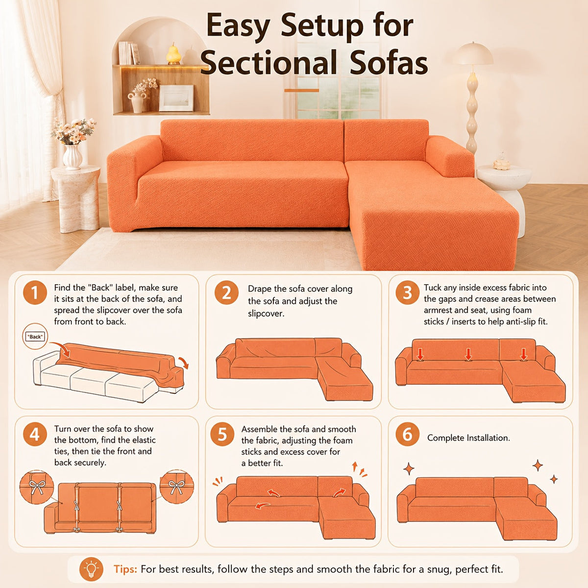 Easy six-step setup for sectional sofas
