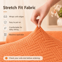 Stretch fit fabric — wraps sofa edges, machine washable