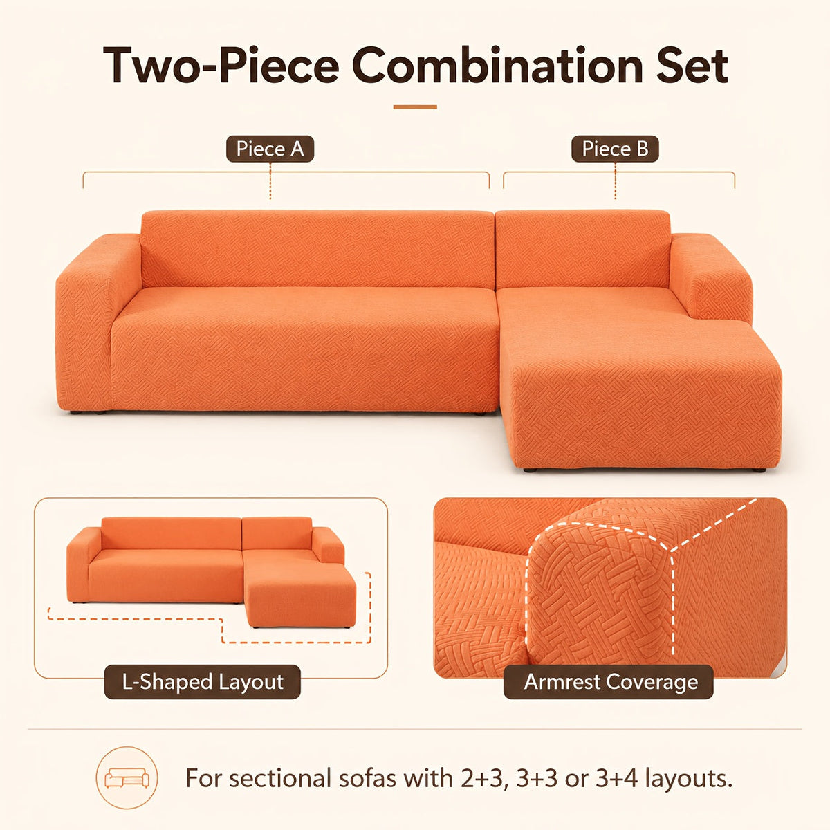 Two-piece combination set — sofa cover plus chaise cover