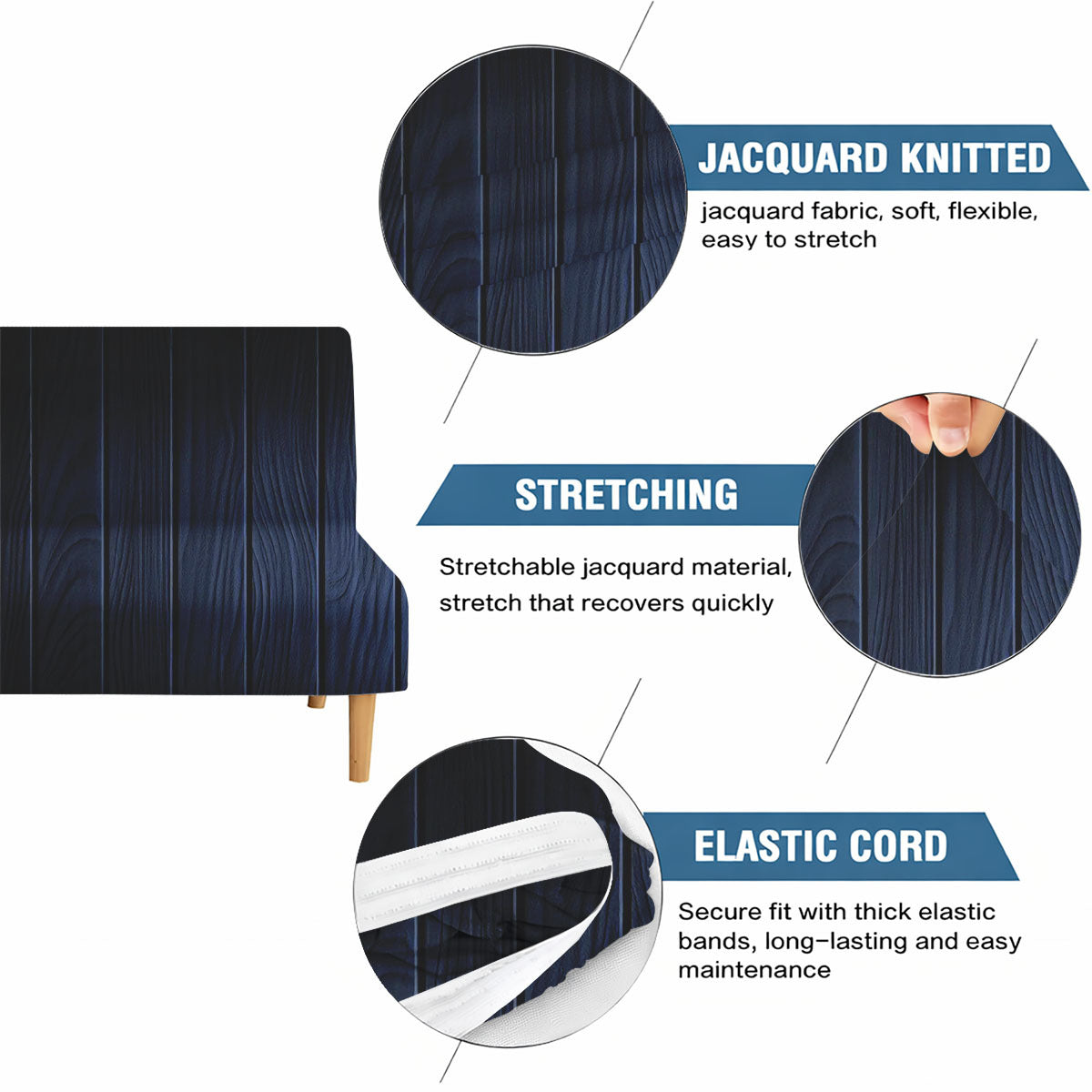Jacquard knit, high stretch, secure elastic cord fit