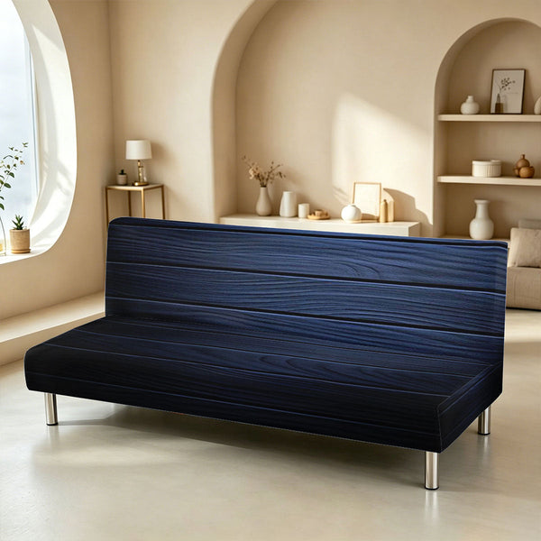 Navy Wood-Grain Stretch Sofa Bed Cover